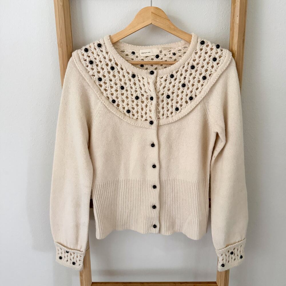 Anthropologie Sleeping on Snow Tea for Two Cardigan Small Cream Cashmere Angora